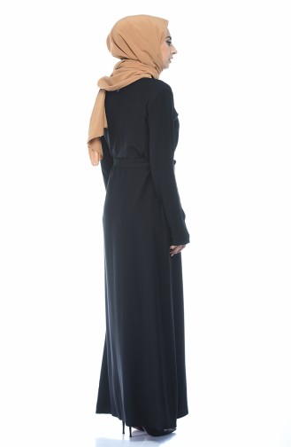 Boydan Düğmeli Yazlık Elbise 6010A-02 Siyah