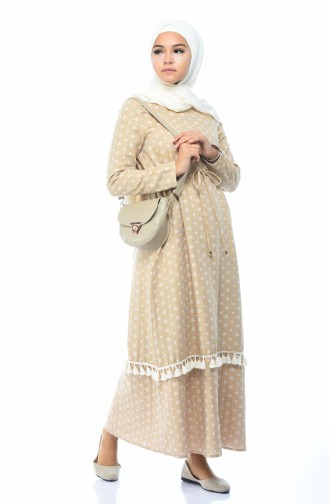 Beige Hijab Dress 8009-01