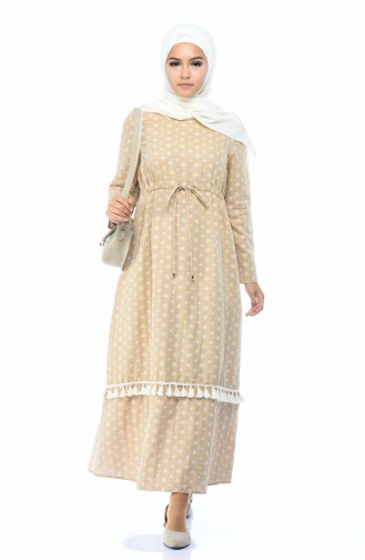 Beige Hijab Dress 8009-01