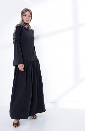 Skirt And Sleeve Pleated Dress Anthracite 5038-07