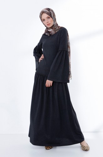 Skirt And Sleeve Pleated Dress Anthracite 5038-07