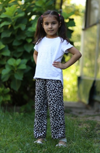 Flower Patterned Children s Pants 25079-01 Black 25079-01