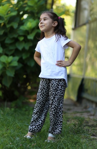 Flower Patterned Children s Pants 25079-01 Black 25079-01