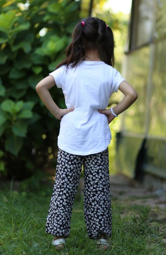 Flower Patterned Children s Pants 25079-01 Black 25079-01