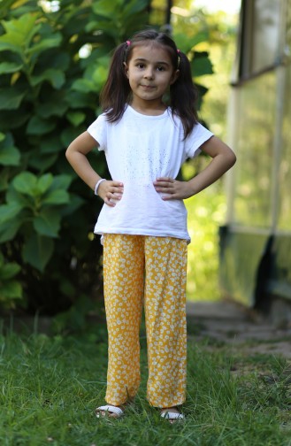 Flower Patterned Children s Trousers 25079-03 Yellow 25079-03