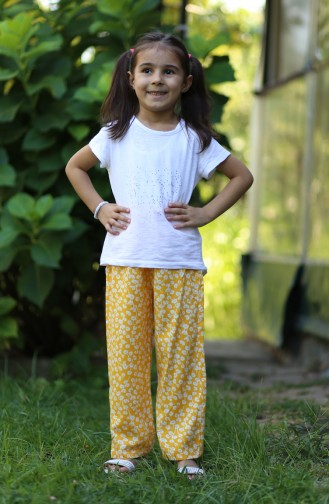 Flower Patterned Children s Trousers 25079-03 Yellow 25079-03