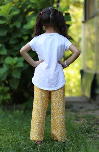 Çicek Desenli Çocuk Pantolonu 25079-03 Sarı