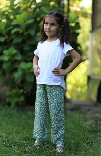 Flower Patterned Children s Pants 25079-04 Green 25079-04