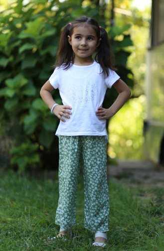 Flower Patterned Children s Pants 25079-04 Green 25079-04