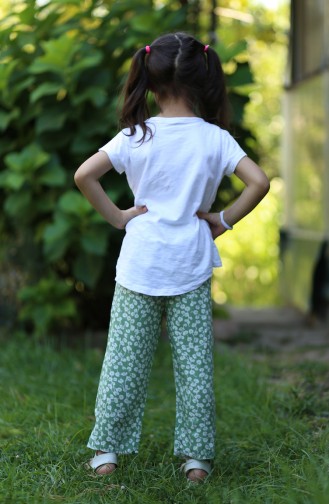 Flower Patterned Children s Pants 25079-04 Green 25079-04