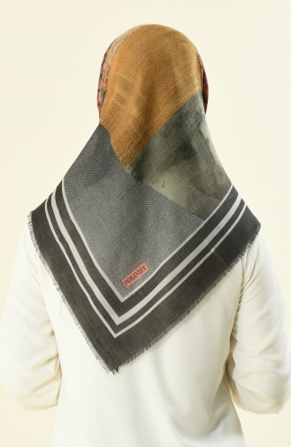 Black khaki decorated cotton scarf 2365-12