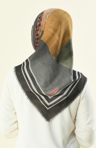 Black khaki decorated cotton scarf 2365-12