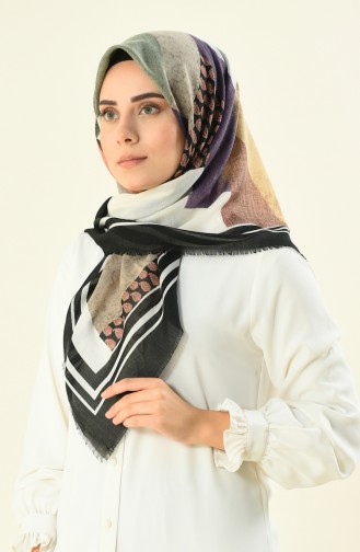 Black purple decorated cotton scarf 2365-13