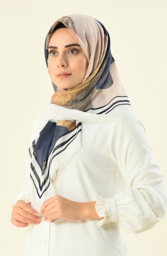 navy ecru decorated cotton scarf 2365-14