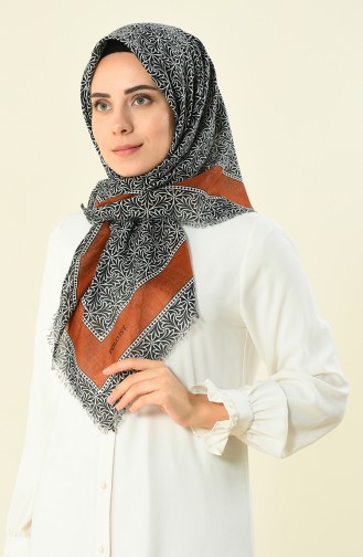 Desenli Çekme Pamuksu Eşarp 2368-12 Siyah Taba 2368-12