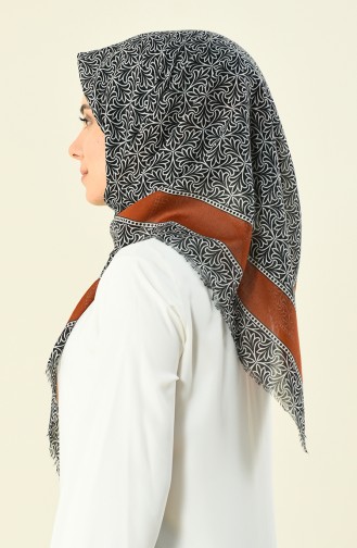 Desenli Çekme Pamuksu Eşarp 2368-12 Siyah Taba 2368-12