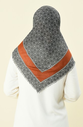 Desenli Çekme Pamuksu Eşarp 2368-12 Siyah Taba 2368-12