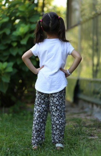 Çicek Desenli Çocuk Pantolonu 25079A-01 Siyah Sarı