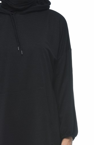 Kapüşonlu Uzun Sweatshirt 2197-02 Siyah