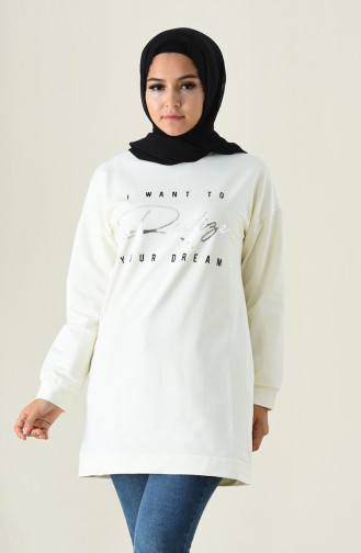 Yazılı Sweatshirt 19079-06 Ekru