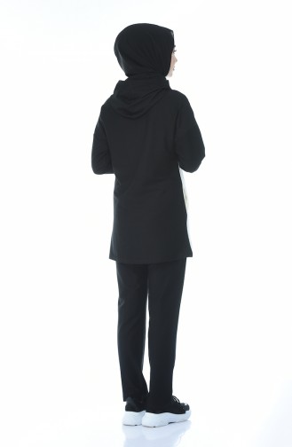 بدلة رياضية بقبعة أسود بيج فاتح 9089-03