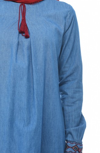 Nakışlı Tunik Pantolon İkili Takım 9588-02 Kot Mavi