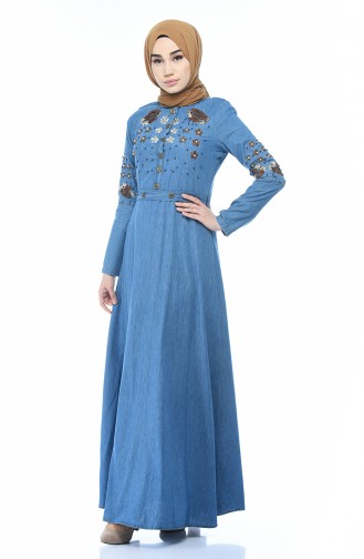 Jeansblau Hijab Kleider 9070-02