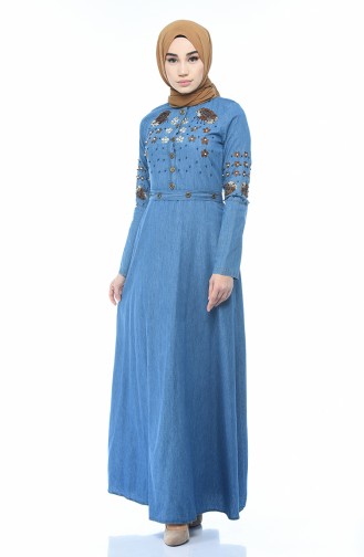 Jeansblau Hijab Kleider 9070-02