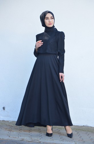 Dantel Detaylı Elbise 9032-01 Siyah