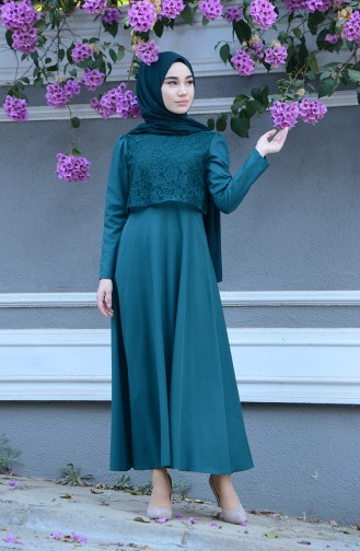 Smaragdgrün Hijab Kleider 9032-03