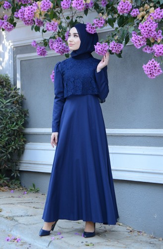 Navy Blue Hijab Dress 9032-04