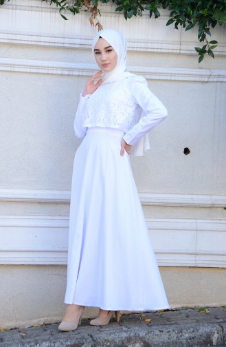 White Hijab Dress 9032-05