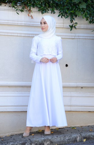 Weiß Hijab Kleider 9032-05