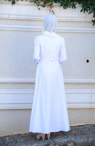 Dantel Detaylı Elbise 9032-05 Beyaz