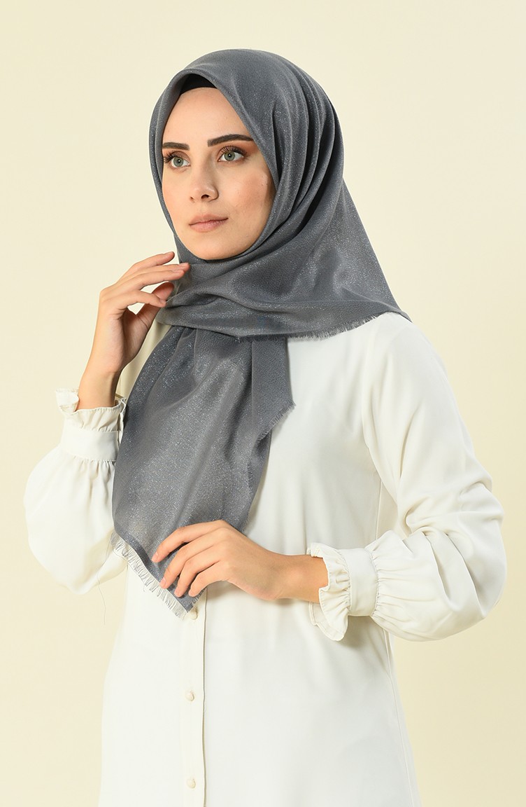 Düz Pamuksu Simli Eşarp 901538-08 Füme