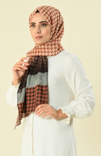 Patterned Cotton Shawl Tobacco color 95298-06