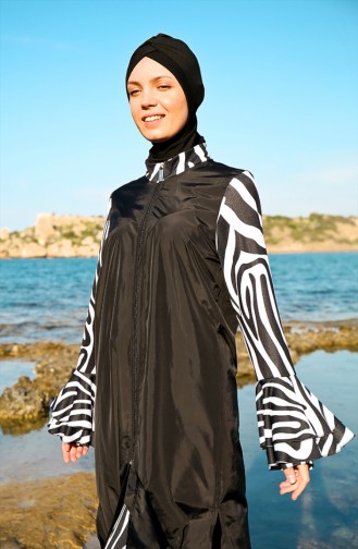 Maillot de Bain Hijab a Motifs 19102-01 Noir 19102-01