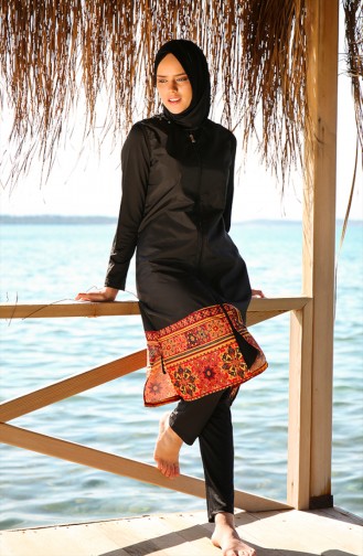 Hijab Badeanzug mit Reissverschluss 1982-02 Schwarz 1982-02