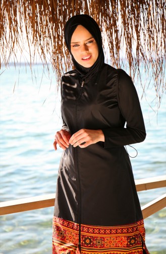 Hijab Badeanzug mit Reissverschluss 1982-02 Schwarz 1982-02