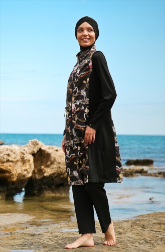 Gemusterter Hijab Badeanzug 1984-01 Schwarz 1984-01