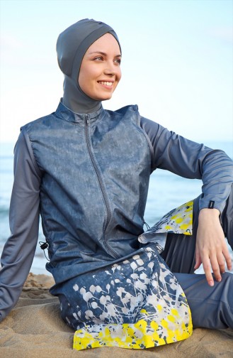 Gemusterter Hijab Badeanzug 1989-01 Rauchgrau 1989-01