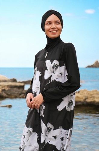 Gemusterter Hijab Badeanzug 1993-01 Schwarz 1993-01