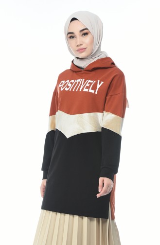 Garnili Sweatshirt 19086-04 Kiremit Siyah