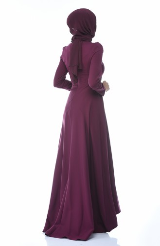 Plum Hijab Evening Dress 9516-01