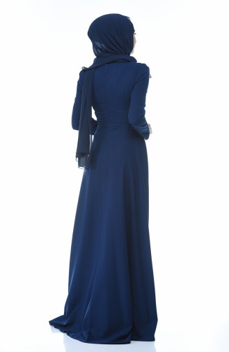 Navy Blue Hijab Evening Dress 9516-02