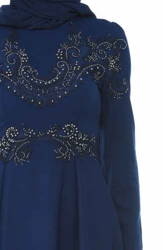 Navy Blue Hijab Evening Dress 9516-02