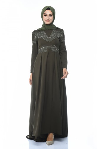 Khaki Hijab-Abendkleider 9516-03