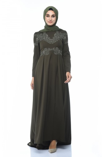 Khaki Hijab Evening Dress 9516-03