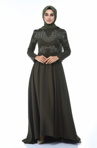 Khaki Hijab Evening Dress 9516-03