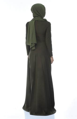 Khaki Hijab Evening Dress 9516-03